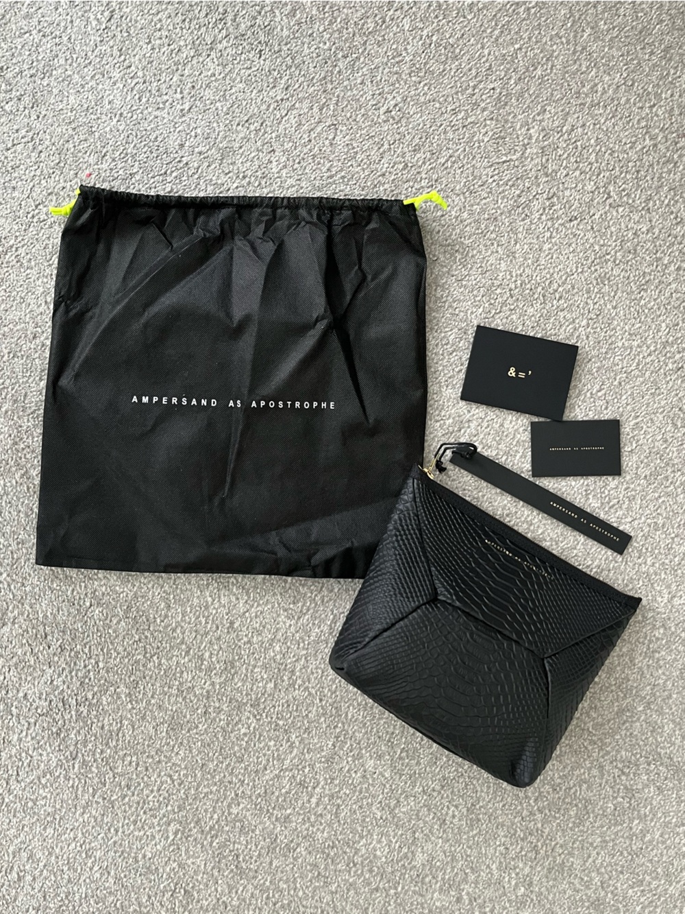 NWT 🔥 Ampersand As Apostrophe Black Python-Embossed Clutch Bag With Dust Bag